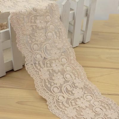 Vintage Kant Rand, 5m x 10 cm, Katoenen Decoratieve Tape voor DIY Creaties, Verpakking en Decoratie, Licht Khaki, Perfect voor Tafelkleden en Geschenken