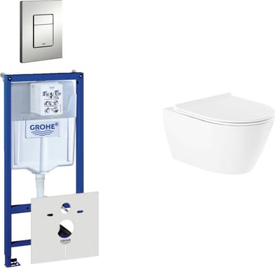 QeramiQ Salina Toiletset - inbouwreservoir - spoelrandloos - wandcloset - softclose - bedieningsplaat verticaal/horizontaal mat - chroom