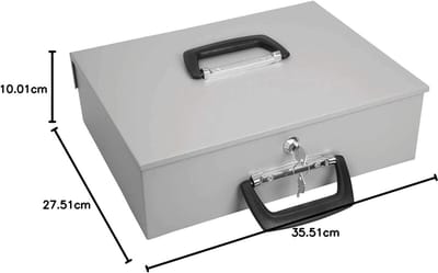 Geldkistje voor Papier- en Hardgeld met Handgrepen en 4 Vakken 35,5 x 27,5 x 10 cm Lichtgrijs