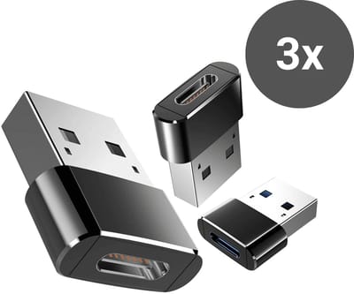 USB 3.0 A Male naar USB-C Female kabel - Set van 3 - Zwart - Staza