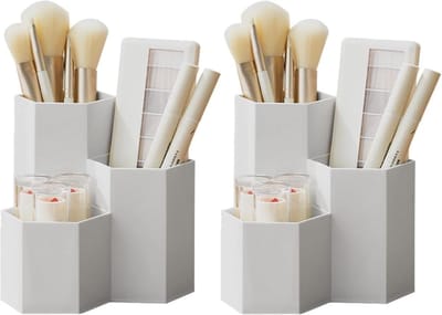 Zeshoekige make-upkwastenhouder, 2 stuks, cosmetica-organizer, multifunctioneel potlood, afstandsbediening, opbergkist voor ijdelheidstafel, kantoor, woonkamer, schrijfwaren opslag