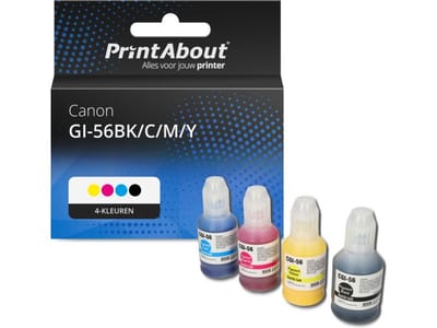 PrintAbout huismerk Inktcartridge GI-56BK/C/M/Y 4-kleuren Multipack Geschikt voor Canon
