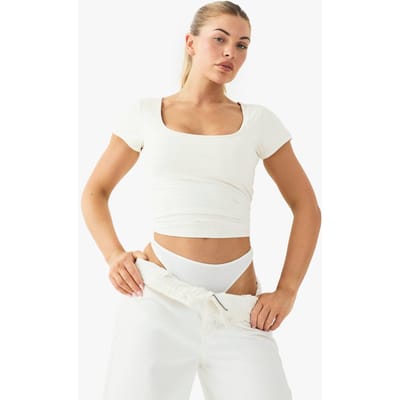 boohoo Dames Boterzacht Geintegreerd Gevoerd Topje met Sweetheart-Nek en Capmouwen | Creme | Maat: 38