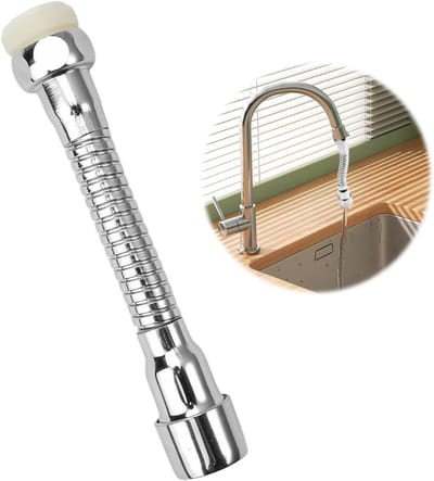 Kraanverlenging voor Keuken en Badkamer - Flexibele Opzetverlenging met 360 Graden Draaibare Kraanslang - Roestvrij Staal - 14 Cm Lang