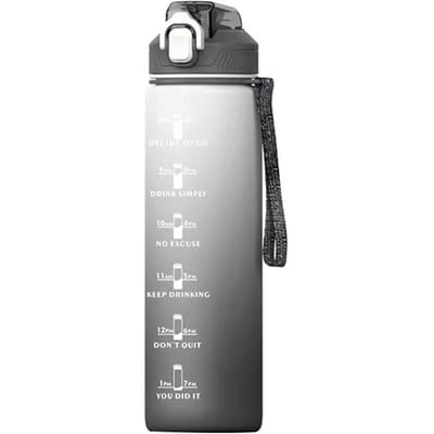 Bouteille d'eau en plastique de 1000 ml avec marqueur de temps Utilisation extérieure Fitness Active Tasse à boire étanche avec poignée Bouilloire Active gris