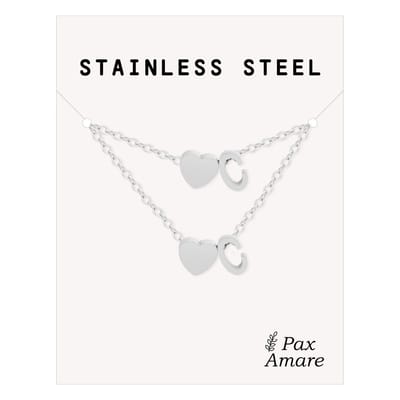 Initiaal Ketting & Armband set met Letter C Zilverkleurig - Stainless Steel - Met letter & Hartje! - Naam Ketting Cadeau - Sieraden Set op Kaartje - Pax Amare