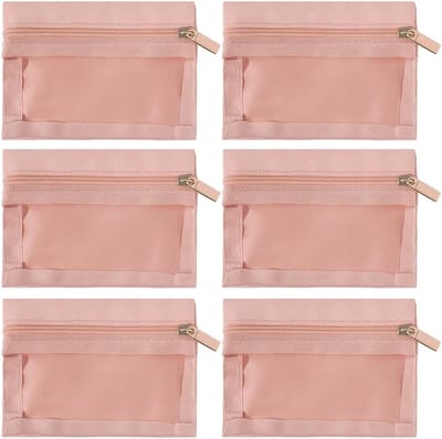 Set van 6 Mini Sieraden Tassen van PU Leer met Doorzichtige Velours, Draagbare Reis Organizer voor Sieraden met Ritsvak voor Ringen, Armbanden en Oorbellen