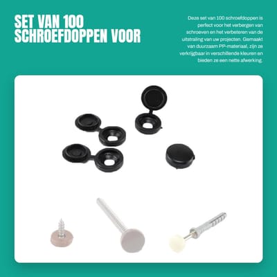 Dailygoods- Schroefdoppen 100 Stuks - Schroefdeksels - Decoratieve Hoesjes - PP-Materiaal - Bescherming - Voor Schroeven Onder 8,6 mm