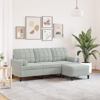 vidaXL - Driezitsbank - met - voetenbank - 180 - cm - fluweel - lichtgrijs