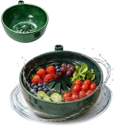 carmdering - Bessenwasser - Automatische Bessenwasser - Fruitspinwasser - Groen, 20×20×13 cm, PLA - 360° ronddraaiend, snelle afvoer - Zacht voor fruit, geen schrobben - Ook als vergiet - Voor keuken en tafel