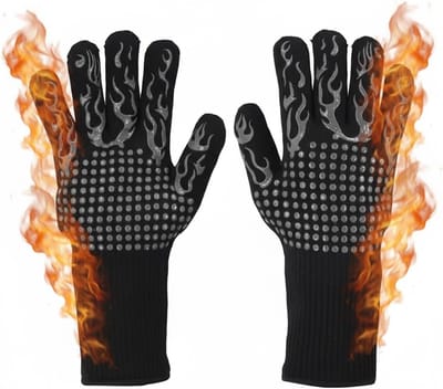 Hittebestendige grillhandschoenen tot 800°C – Anti-slip siliconen BBQ handschoenen met lange manchet – Ovenhandschoenen voor grillen, oven, koken en werkzaamheden bij hoge temperaturen. Zwart