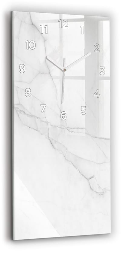 Wallfluent Wandklok - Decoratief marmer Decoratieve Wandklok - 30 cm x 60 cm - Wit Wandklok - Witte Handen - Wandklok Met Cijfers - Wandklok voor in de Keuken - Glazen Klok Rechthoekige - Minimalistisch Wandklok - Decoratieve Wandklok