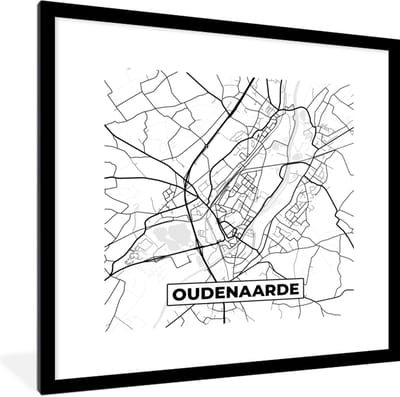Fotolijst incl. Poster Zwart Wit- Plattegrond – Oudenaarde – Zwart Wit – Stadskaart - Kaart - België - 40x40 cm - Posterlijst