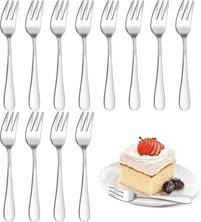 Taartvorkjes 12 Stuks - Dessertvorkjes Kleine Vorkjes - Gebak Serveren - Spiegelglad Gepolijst - 14.3 cm - Zilver
