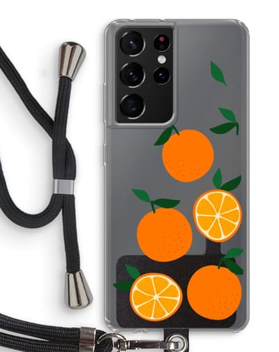 Case Company® - Hoesje met koord geschikt voor Samsung Galaxy S21 Ultra hoesje met Koord - Will you be my clementine - Telefoonhoesje met Zwart Koord - Bescherming aan alle Kanten en Over de Schermrand