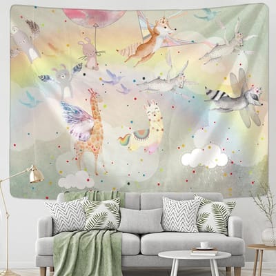 Tapisserie murale à motif dessin animé, style hippie, psychédélique, sorcellerie, carte de tarot, décoration d'intérieur kawaii 95x70cm
