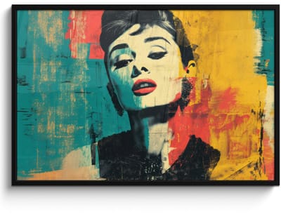 Poster in lijst - Fotolijst 120x80 cm - Posters - Vrouw - Rode lippen - Expressief - Grafisch - Posterlijst zwart - Decoratie - Wanddecoratie woonkamer - Muurdecoratie slaapkamer