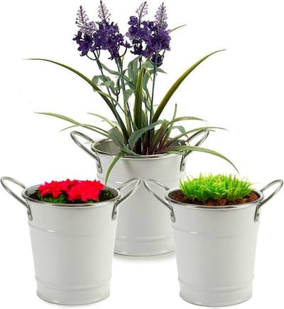 Arte r Plantenpot/bloempot emmer- 3x - zink - wit - D12 x H16 cm