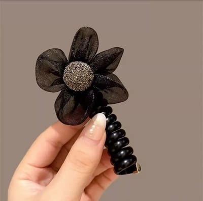 Paardenstaart Accessoires Bloem zwart - Bubbel Paardenstaart - 1 stuk