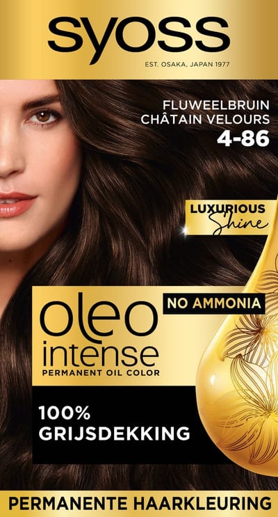 Syoss Oleo Intense 4-86 Haarverf - Fluweelbruin - Permanente Haarkleuring - Ammoniakvrij - Met Voedende Oliën - 100% Grijsdekking - Langdurige Kleur - 1 stuk