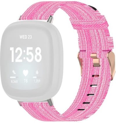 By Qubix - Compatible Fitbit bandje - geschikt voor Fitbit Versa 3/4 & Sense 1/2 Canvas nylon bandje - Roze Smartwatchbandje bandje Armband Polsband Strap Band Watchband