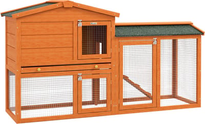 PawHut hok - 2 niveaus - dennenhout - 150 x 45 x 85 cm - oranje