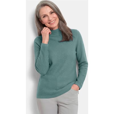 Fijn gebreide tricot pullover met opstaande kraag - grijsgroen - Gr. 19 van Goldner Fashion
