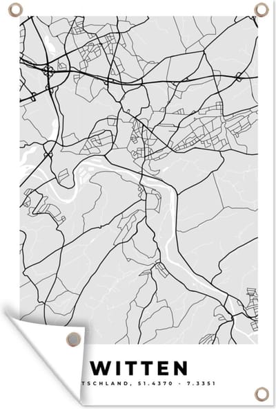 Muurdecoratie Stadskaart - Duitsland - Witten - Plattegrond - Kaart - 120x180 cm - Tuinposter - Tuindoek