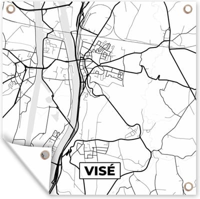 Tuin poster België – Visé – Stadskaart – Kaart – Zwart Wit – Plattegrond - 200x200 cm - Tuindoek