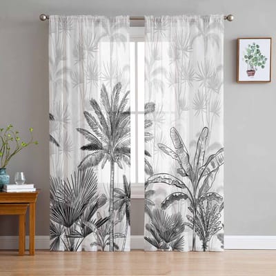 Zomer Palmbomen Raam Tule Gordijnen voor Woonkamer Slaapkamer Hotel Luxe Decoratie Transparante Gordijnen 135W x 114H(cm) white