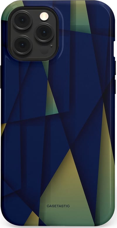Casetastic Hoesje Geschikt voor Apple iPhone 12 Pro Max Magsafe - Stijlvolle Beschermende Duo-layer Case - Blauwgroene Driehoeken