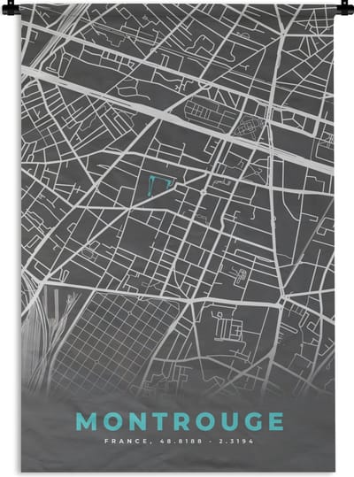 Wandkleed - Wanddoek - Montrouge - Frankrijk - Plattegrond - Kaart - Stadskaart - 120x180 cm - Wandtapijt