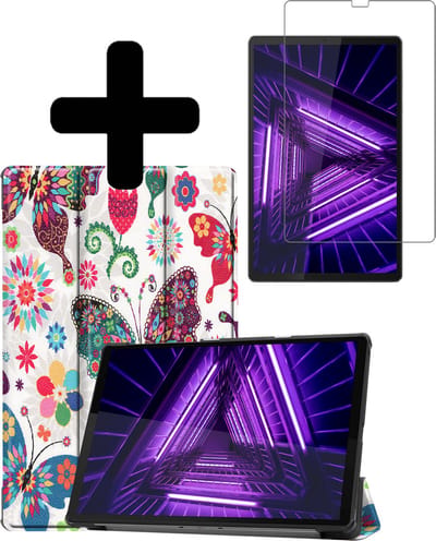 Hoes - Geschikt voor Lenovo Tab M10 FHD Plus (2e / 2nd Generatie) - Met Screenprotector - Trifold Bookcase - Hard Cover - Hardcover Book Case - Tablet Hoesje - Vlinders
