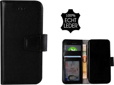 Geschikt voor iPhone Xs Max hoesje - Bookcase - Portemonnee Hoes Echt leer Wallet case Zwart