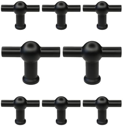 8 X MSQDESIGN Kastknoppen zwart T vorm - Deurknop zwart - Meubelknop zwart voor keuken , kast en deurjes - zwarte T-vorm kastknop - Deurknopjes zwart - Handgreep T - Moderne Meubelknop T greep voor keukenkast - T vorm Deurknoppen kast- Ladeknoppen