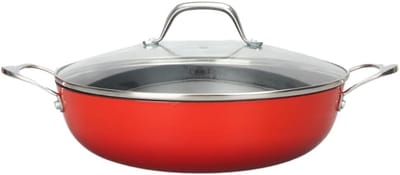 Gietijzeren Sautépan 28x8.2cm - Uitstekende Warmtebehoud, Antiaanbaklaag, Elegante Ontwerp, Geschikt Voor Alle Hittebronnen, Inductie, 3.5 L, Rood