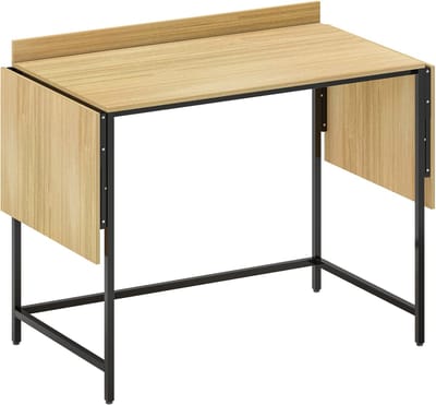 Inklapbaar Bureau – Computerbureau - Uitschuifbaar Bureau met Opbergruimte – Thuiswerk Bureau – Opklapbaar Bureau – Eiken + Zwart