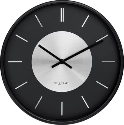 NeXtime Retro II – Wandklok – 25 cm – Metaal – Zwart/Zilver – Stil