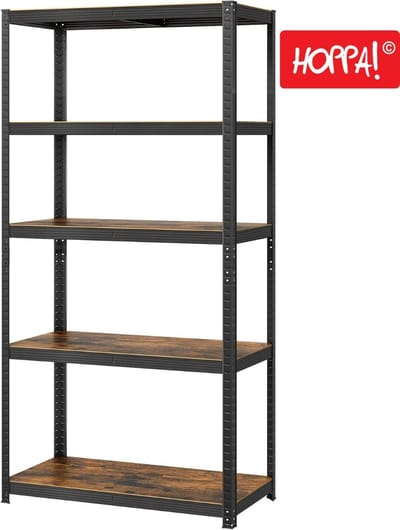 Hoppa! - Magazijnstelling - Opbergrek - 100x51x201 cm (B x D x H) - Bruin/Zwart