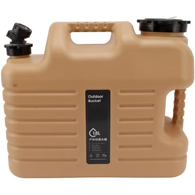 Seau de stockage 18L Contenant d'eau pour camping extérieur avec valve de sortie et couvercle d'étanchéité beige