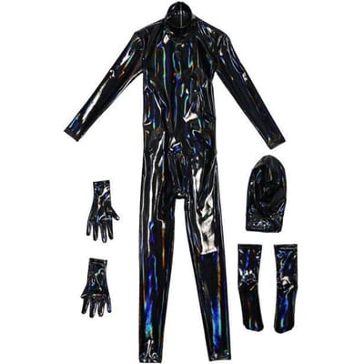 M-4XL Laser Glanzend Kunstleer PU Bodysuit Natte Look PVC Catsuit Heren Cosplay Zentai Outfit Strak Leotard Aaneengeregen Jumpsuit Body EXL&Other black