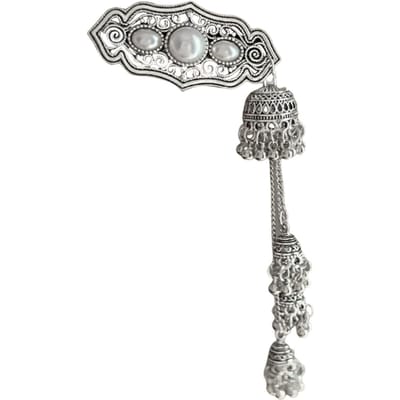 1 pièce Pince à franges latérales à pompons de luxe léger, Pince à cheveux style ethnique vintage, Accessoire de cheveux polyvalent pour femmes 1PCS gray