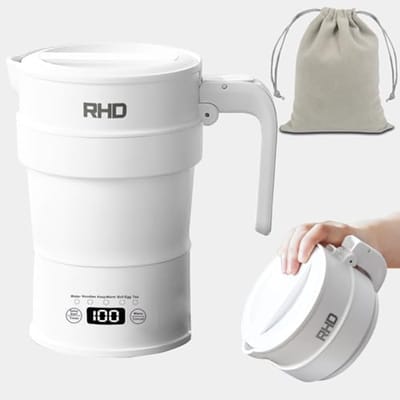 Opvouwbare Reis waterkoker 0,7L - 1000W met Warmhoudfunctie - Draagbaar voor Kamperen (Wit)