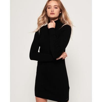 Superdry Nordic Gebreide Jurk met Trechterhals Zwart Grootte: L