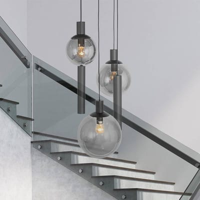Hanglamp Steinhauer Bollique New 3800ZW Zwart 3 bollen 2 kokers, hoogteverstelbaar, materiaal: glas en metaal, diameter 60 cm, geschikt voor binnen gebruik