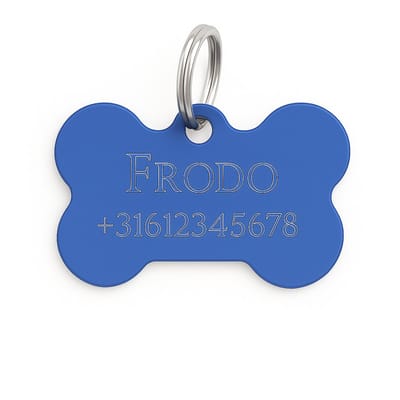 Lovelockers® | Hondenpenning inclusief graveren | Gegraveerde Penning Bot | Konings Blauw | maat L 38 x 26 mm | incl 2 regels gravering | Luxe honden penning