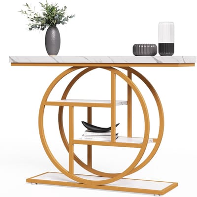 Tribesigns Consoletafel - Sidetable - Console - Haltafel - Metaal/Hout - Industrieel - 105 x 80 x 30 cm - Console Tafel - Wit