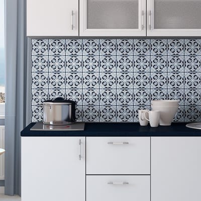 Zelfklevende tegelmuurstickers voor keuken en badkamer - 30 cementtegelstickers, Azulejos Delia - 30 stickers, 10x10cm