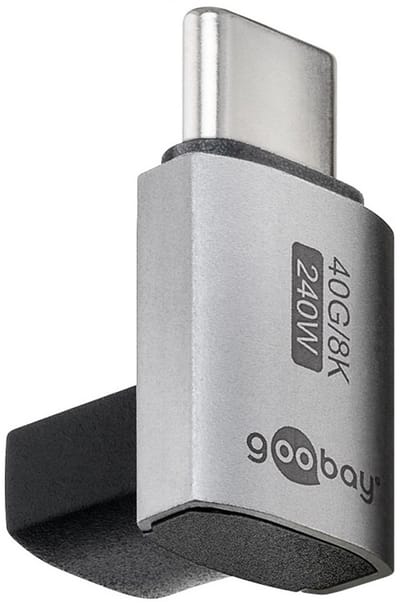 Haakse USB-C (v) naar USB-C (m) Adapter - USB4 - Haaks omhoog en omlaag - Compact - Zilver