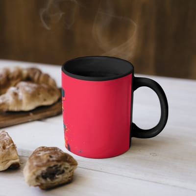 Magische Mok - Foto op Warmte Mokken - Koffiemok - Zonnebril - Schedel - Jas - Rood - Magic Mok - Beker - 350 ML - Theemok